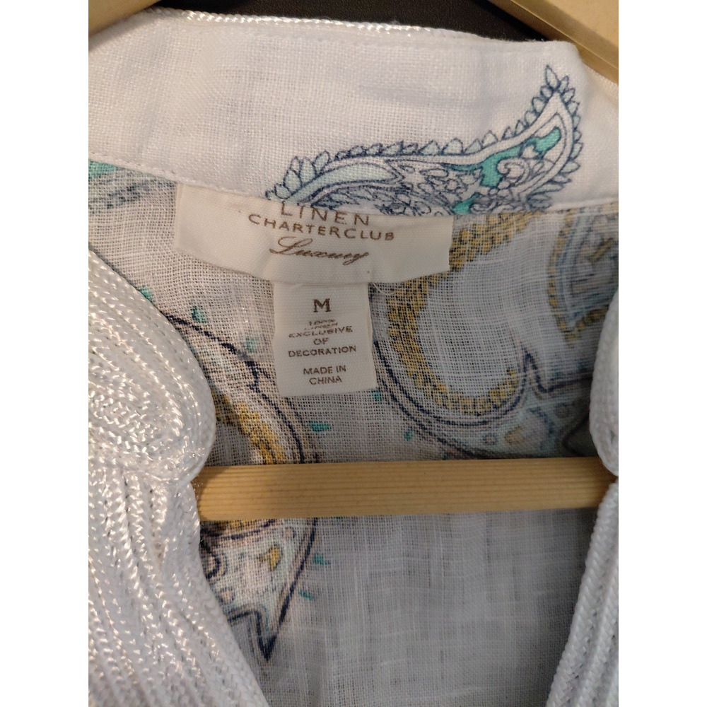 Charter Club Luxury Womens M Tunic Top 100% Linen Paisley Embellished Resort - Picture 8 of 14